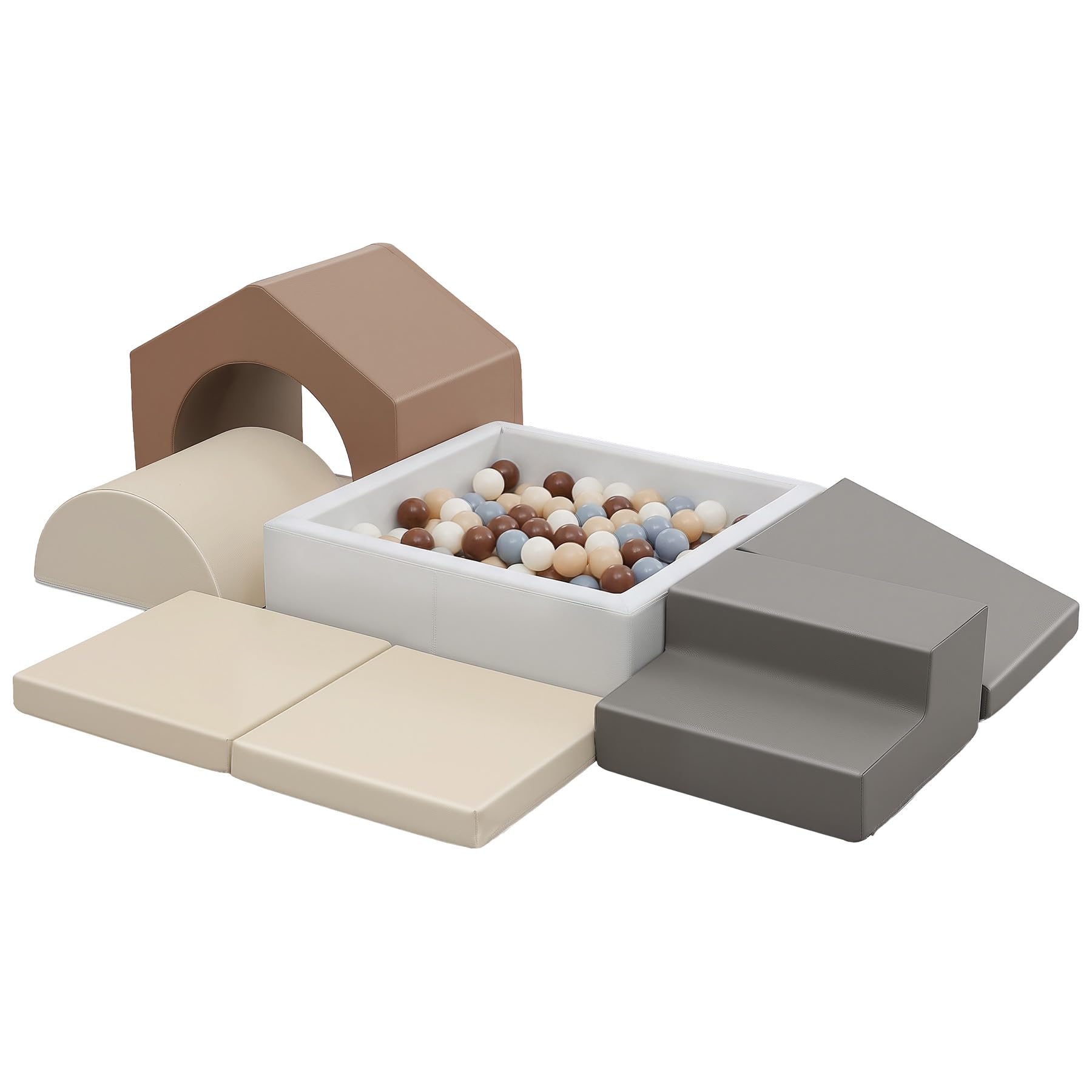 JungleDove 7PCS Baby Soft Play Sets: PU Leather Indoor Soft Play Equipment for Toddlers with Square Ball Pits(Excluding Balls) - Kids Foam Climbing Toys SoftPlay Blocks for Boys Grils Gift