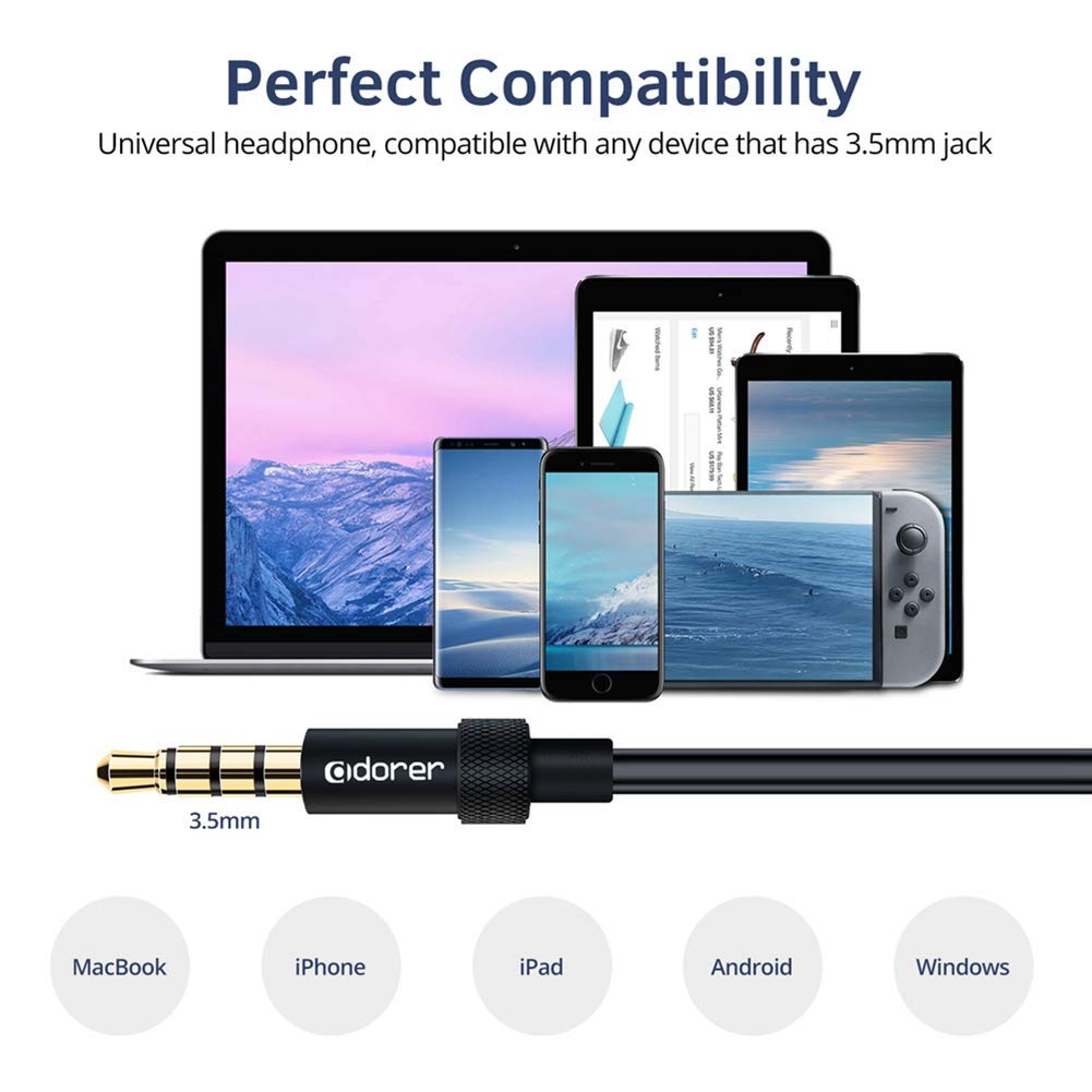 Wired Earphones, Adorer EM10 Powerful Bass in Ear Headphones with Microphone and Volume Control, Noise Isolating Earbuds - Black