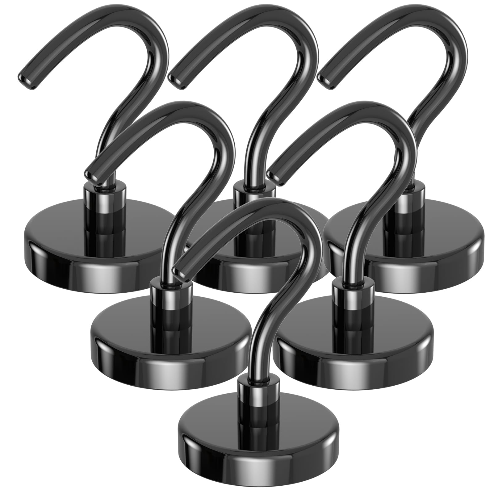 Lictin 6 Pack Magnetic Hooks, 90lb+ Extra Strong Magnet with Hook for Fridge, Heavy Duty Cruise Hook for Ceiling, Small Magnetic Holder (Black, 6PCS)