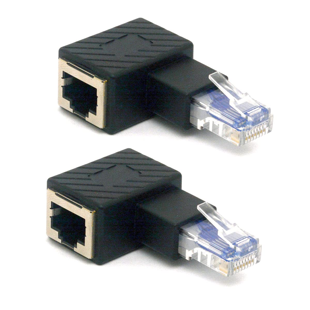HTGuoji Angled RJ45 Ethernet Adapter, 90 Degree RJ45 8P8C Male to Female Cat5e Cat6 Network Patch Connector 2PCS (Right)