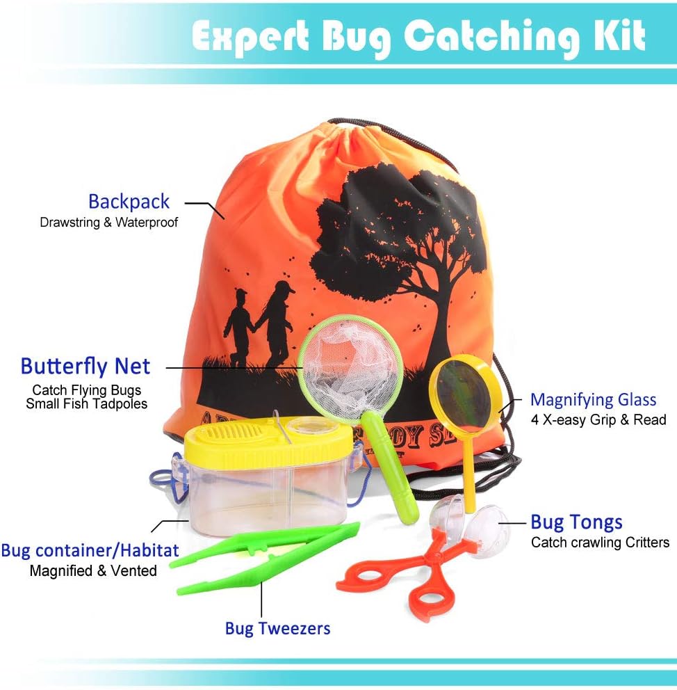 Outdoor Explorer Kit - Bug Catcher Kit with Binoculars, Flashlight, Compass, Magnifying Glass, Butterfly Net and Backpack Toy for Boys Girls Age 3-12 Year Old Camping Hiking: Camera & Photo