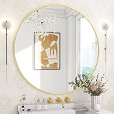 BEAUTYPEAK 30 Inch Round Mirror, Metal Frame Circle Mirror, Gold | Wall Mounted for Entryway, Bathroom, Vanity, Living Room