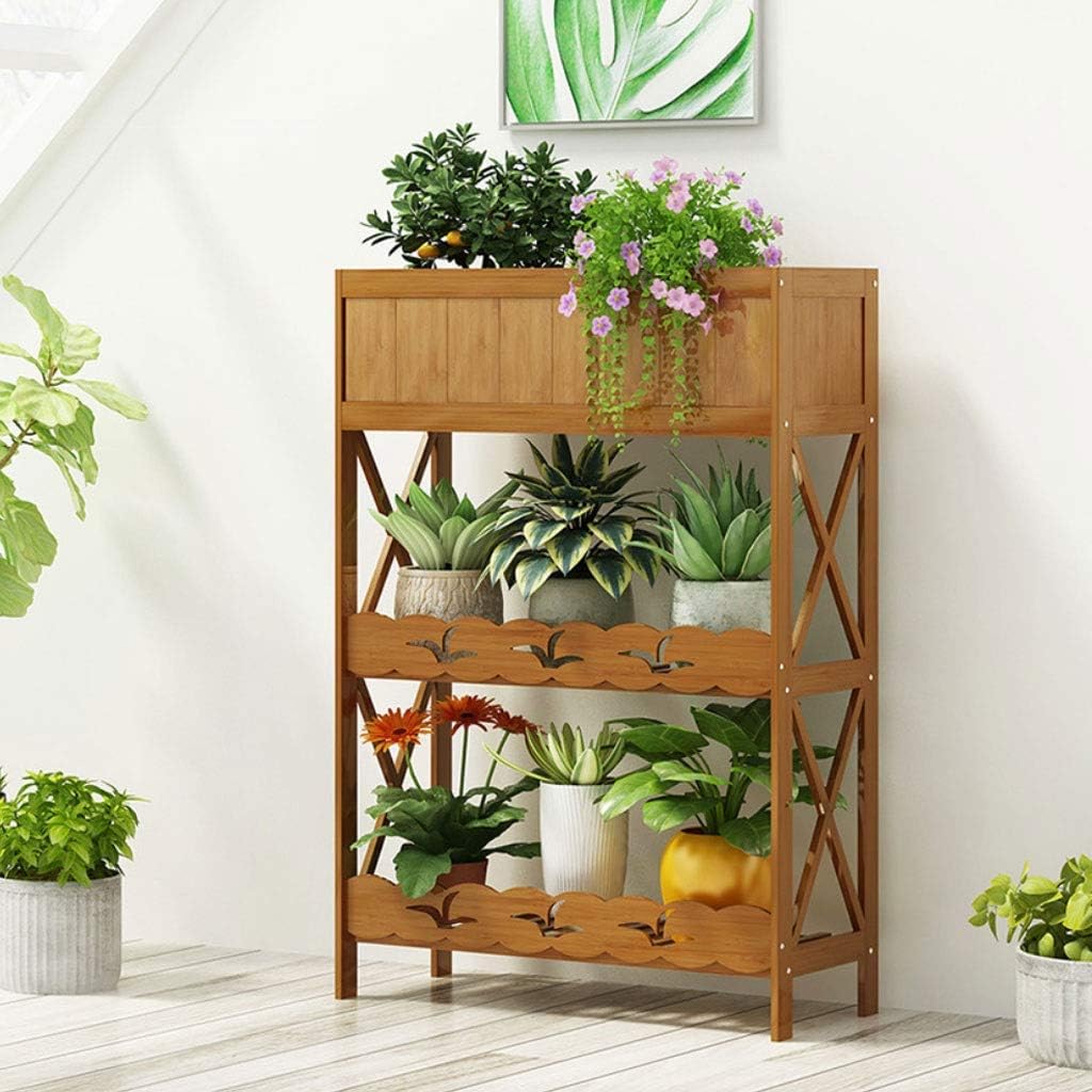 YOUdaoA High Fence Design Bamboo Flower Stand Assembled Non-slip Household Plant Stand Breathable And Durable Multifunctional Shelf (Size : S)