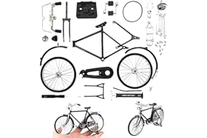 HILOST DIY Bicycle Model Scale Kits,1:10 Simulation Retro Bicycle Model Toys with Inflator and Briefcase,Creative Finger Bike Models Toy for Desktop Ornament, (Black)