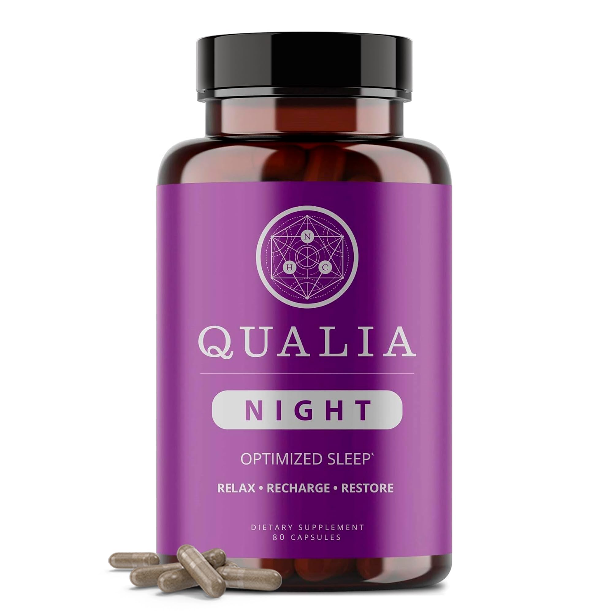 Qualia Night Sleep Aid | Non-Habit Forming | Science-Backed Supplement for Deep Refreshing Sleep | Melatonin-Free, Vegan, Non-GMO, Gluten-Free - 80 Capsules