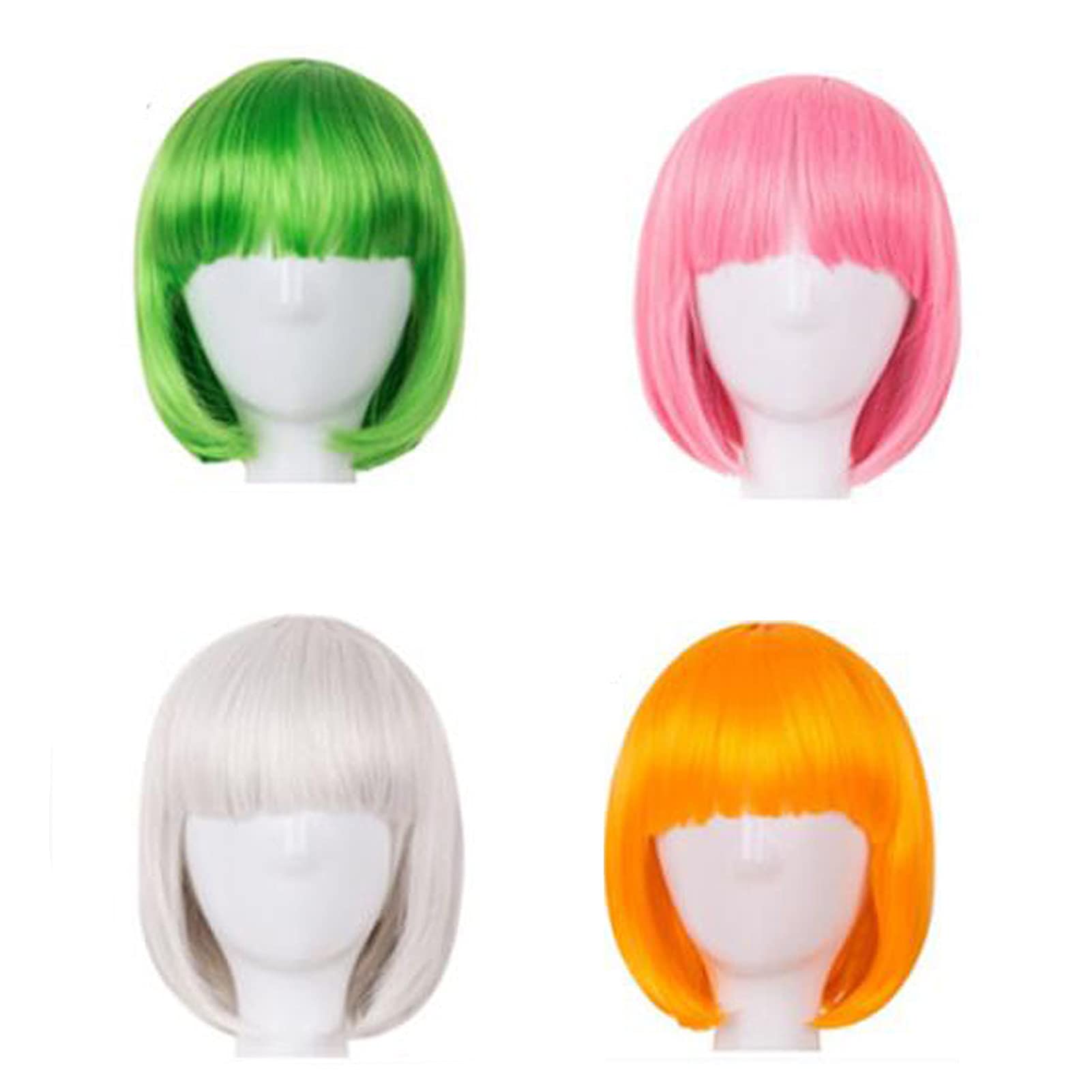 Photo 1 of CiCy 4 Piece Short Bob Hair Wigs Costume Cosplay Wig Neon Colorful Daily Party Wigs for Women Girls Cosplay Bachelorette Halloween Party Decorations, green,orange,white,pink