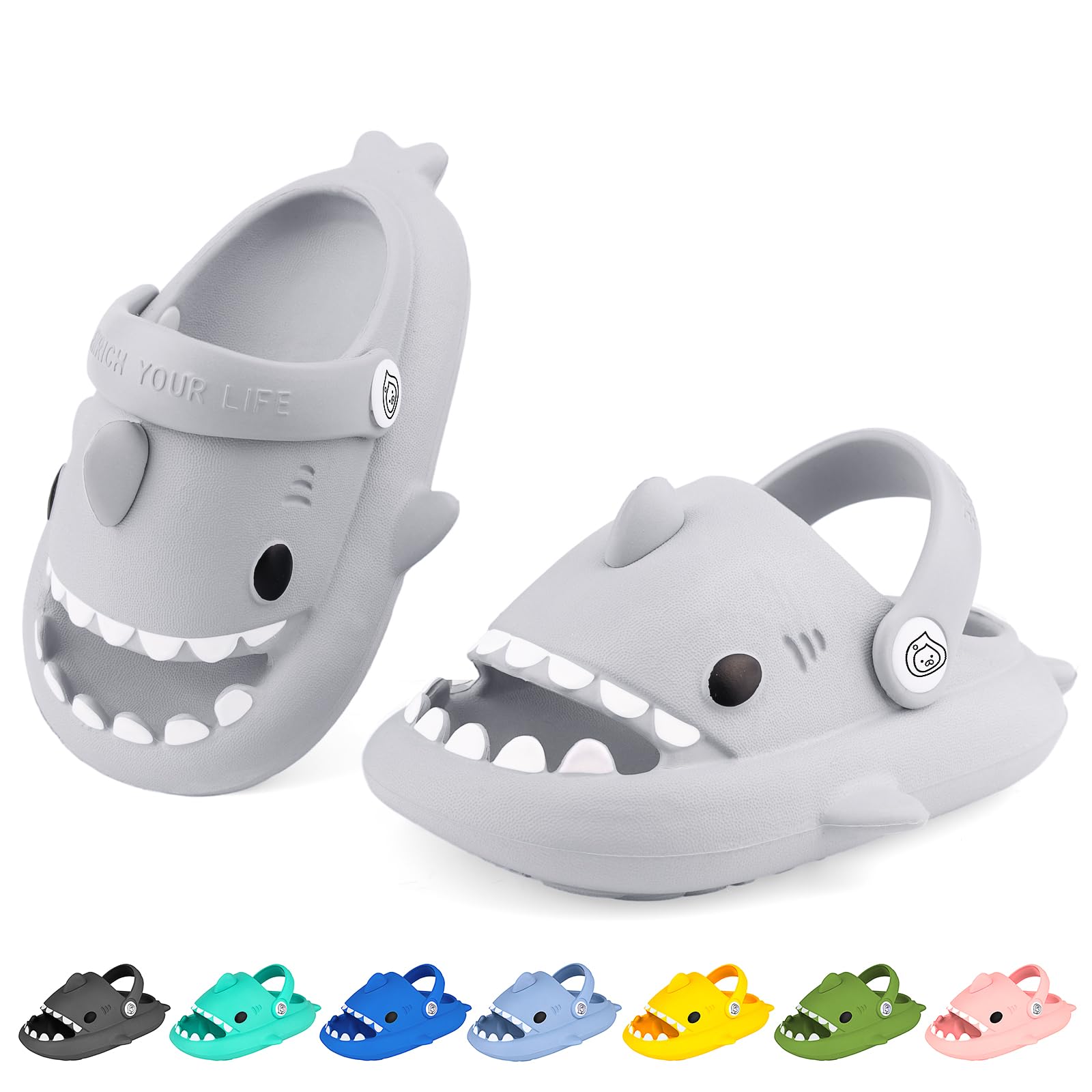 Photo 1 of LUYOO Kids Shark Cloud Slides | Boys Girls Slip On Sandals | Toddler Beach Slippers | Youth Fish Flip Flops Pool Shower Shoes?Grey-Heel Strap,1-1.5 Big Kids?