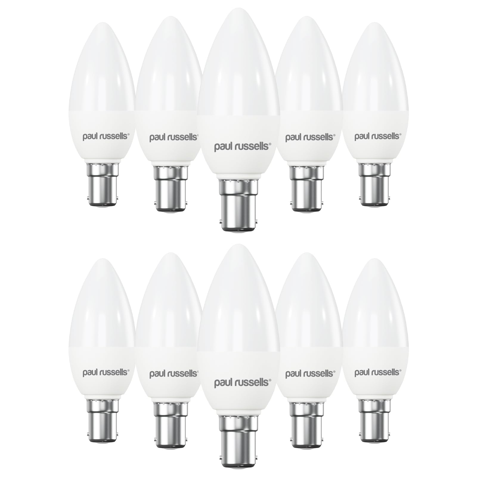 paul russells LED Light Small Bayonet Cap B15, 60watt Equivalent, 6.5W 806LM LED Bulbs, 2700K Bright Warm White, Frosted C35 SBC Candle Energy Saving Non-Dimmable Chandelier Lightbulbs, Pack of 10