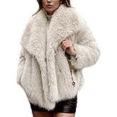 Wyeysyt Womens Faux Fur Coat Cropped Fluffy Shaggy Jacket Lapel Winter Warm Furry Short Coat