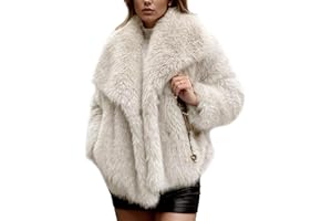 Yimoon Womens Faux Fur Coat Lapel Open Front Fluffy Shaggy Jacket Winter Warm Furry Overcoat