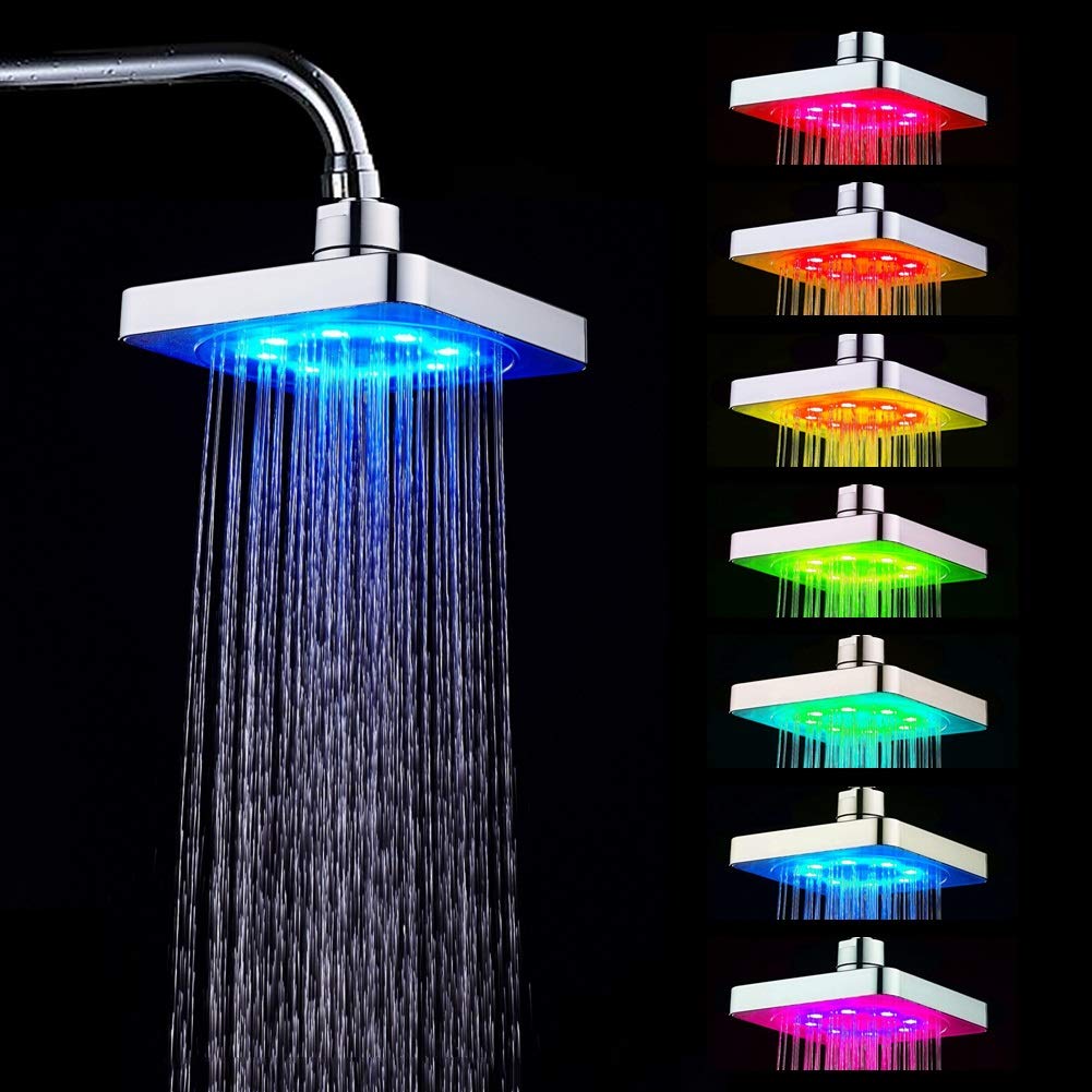 Aigend YCY354 LED Shower Head - 7 Colors Water Temperature Controlled Color Changing Shower-Head Bathroom Ceiling Mounted