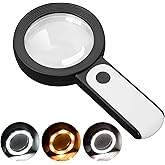 JMH Magnifying Glass with Light, Handheld Large Magnifying Glass 18LED Cold and Warm Light with 3 Modes, Illuminated Lighted Magnifier for Seniors Reading, Coins, Jewelry