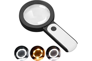 JMH Magnifying Glass with Light, 30X Handheld Large Magnifying Glass 18LED Cold and Warm Light with 3 Modes, Illuminated Lighted Magnifier for Seniors Reading, Coins, Jewelry