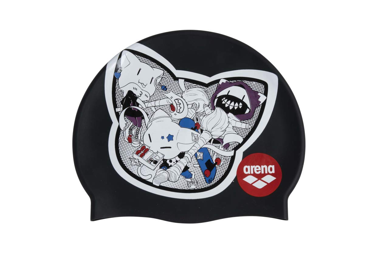 Arena Print 2 Unisex Silicone Swim Cap for Adults, Women and Men Intensive Training Comfortable Non-Slip Long Hair Swimming Hat, Crazy Party