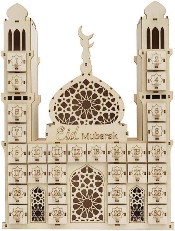 Ramadan Decoration Eid Mubarak Countdown Calendar Ornament Wooden Small Candy Gift Drawer for Home Party Decoration