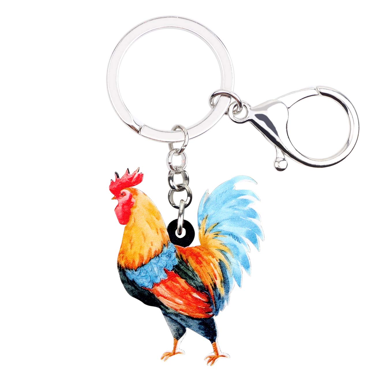 Bonsny Acrylic Colorful Rooster Chicken Keychains Key Ring Car Purse Bags Pets Lover Farm Animal Gifts (Orange)