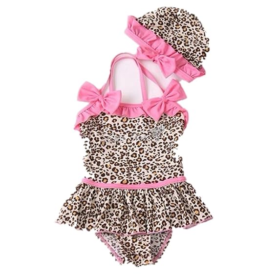Swimsuit pink laces leopard one piece girl