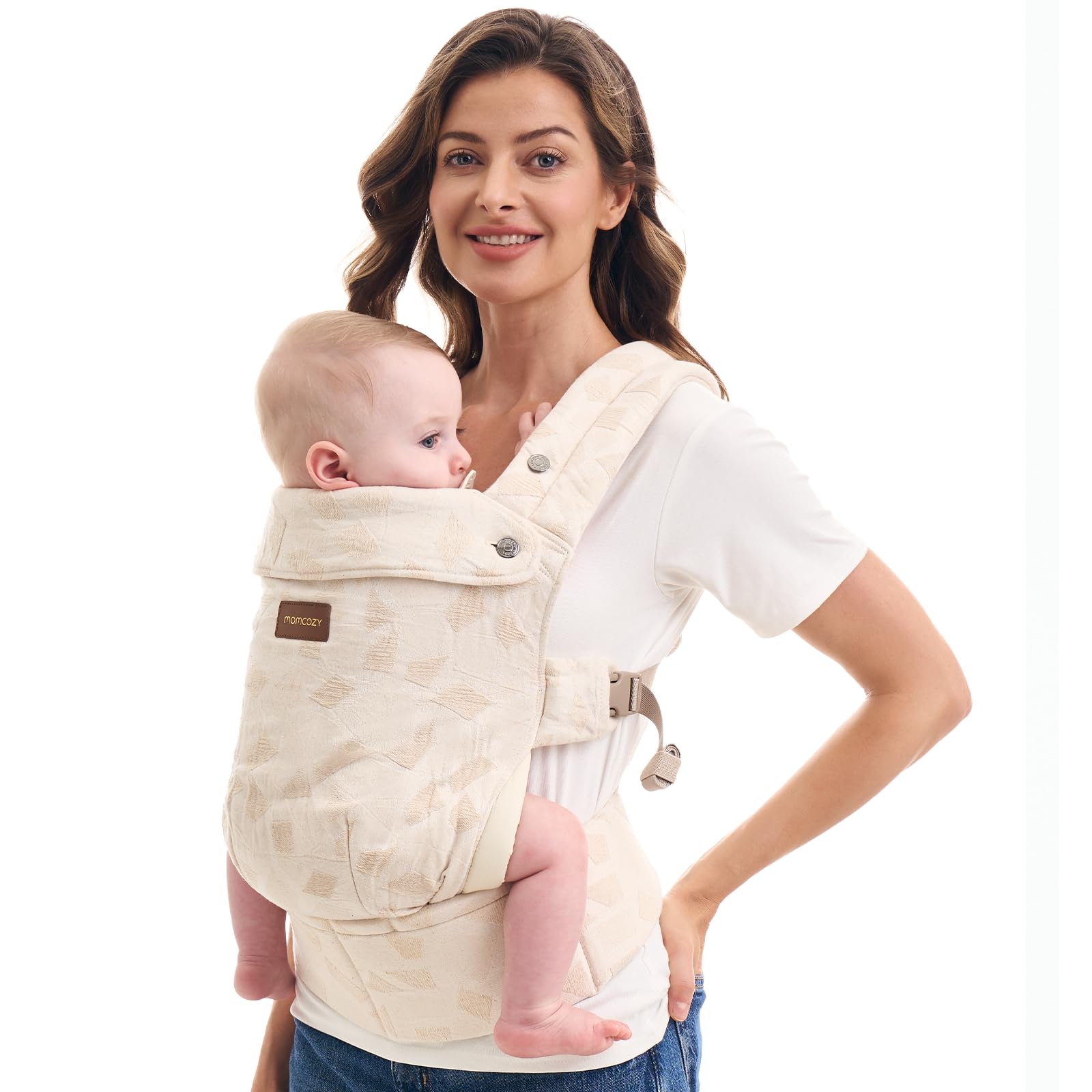 Photo 1 of Momcozy Baby Carrier, Ergonomic, Cozy and Lightweight Carrier, Effortless to Put On, Ideal for Hands-Free Parenting, Enhanced Lumbar Support, Geometry