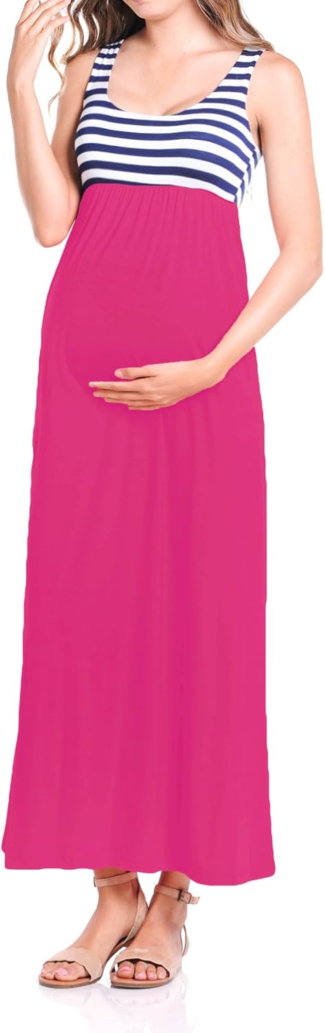 Beachcoco Women's Maternity Stripe Maxi Tank Dress Made in USA at  Women’s Clothing store