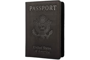 AGBIADD Genuine Leather Passport Holder Travel Wallet RFID Passport Cover Case for Women Men (Black)