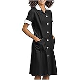 2026 Housekeeping Maid Uniform Dress Womens Button Down Scrub Dresses Workwear Pocket Short Sleeve Loose Dresses