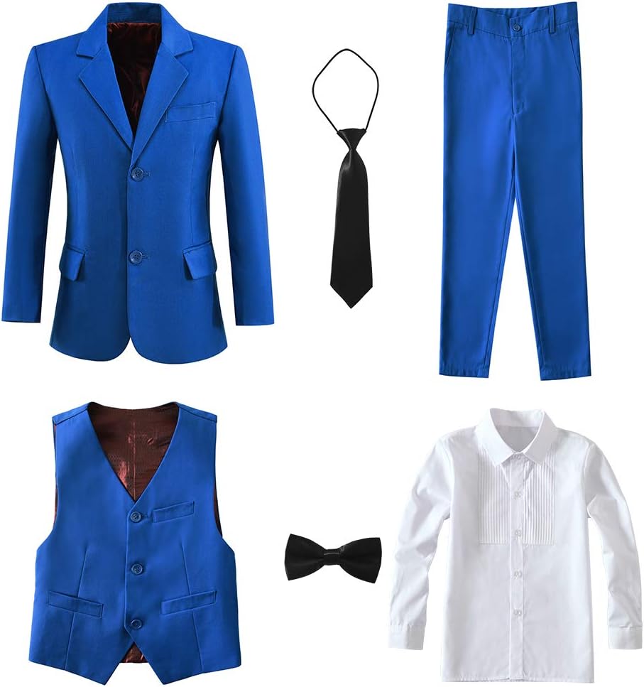 YanluBoy's Tuxedos Toddler Formal Suits Set Kids Blue Black Slim Fit Suit for Weddings