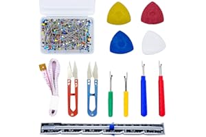 Tutuxio 518pcs Sewing Tools Kit, 10pcs Professional Tailor's Chalk, 1pc Sliding Gauge, 4pcs Seam Ripper with 500pcs Quilting Sewing Pins, 2pcs Snip Scissor, 1pc Soft Ruler