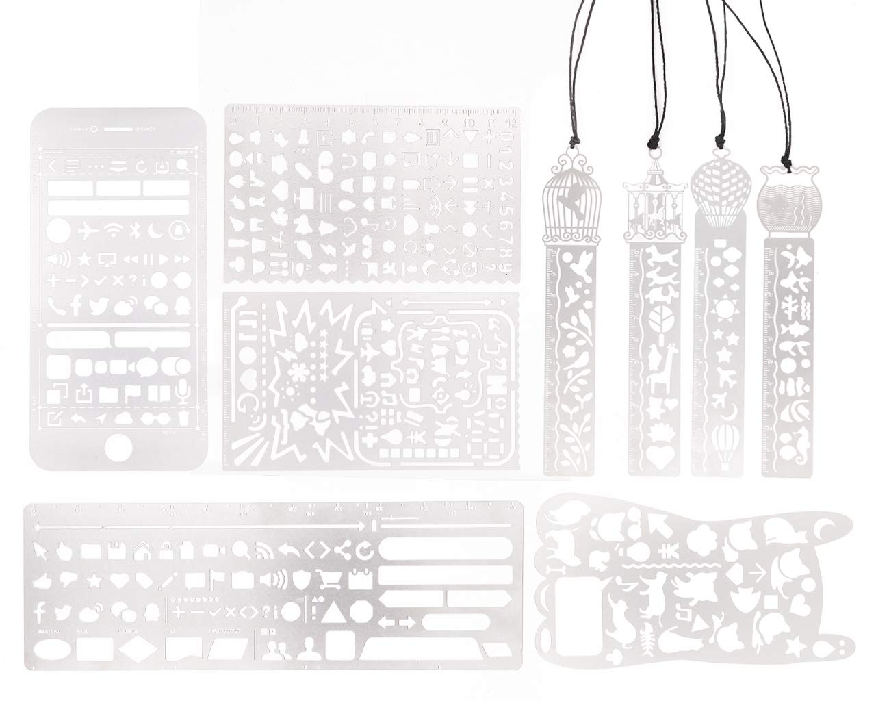 Winterworm Set of 9 Stainless Steel Ruler/Bookmark Stencils Graffiti Alphabet Letters Numbers