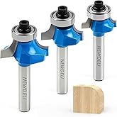 Newdeli 3Pcs Roundover Router Bit Set 1/4 Inch Shank, Carbide Round Over Router Bits for Edging Forming, Including 1/8", 3/16