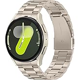 Suphart Metal Bands Compatible with Samsung Galaxy Watch 7 6 5 4 FE Band 44mm 40mm/Galaxy Watch 6 Classic 47mm 43mm/5 Pro 45mm, No Gap Stainless Steel Strap for Women and Men, Starlight