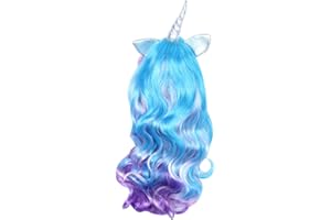 Holibanna Unicorn Wig Costume Headdress Rainbow Color Hair and Random Color Horn for Parties Photo Sessions Halloween Cosplay