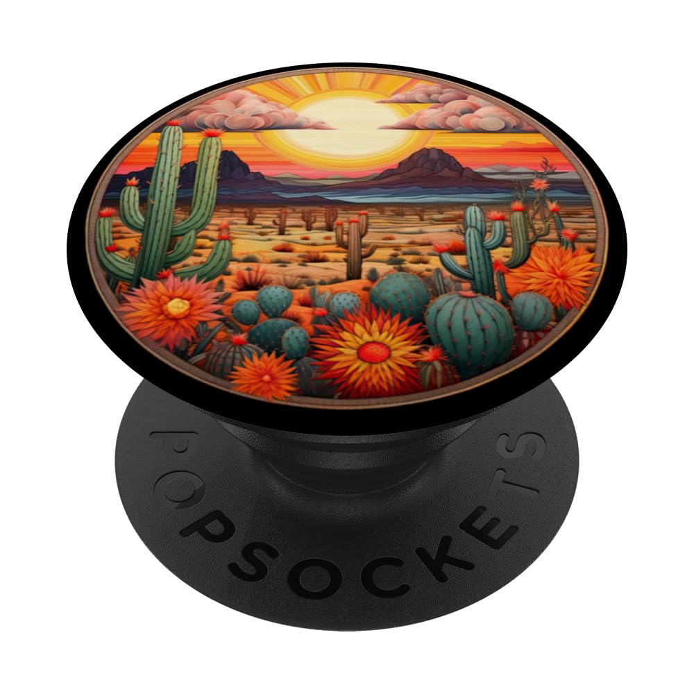 Desert Nature Landscape Scene Cactus sun mountains PopSockets Swappable PopGrip