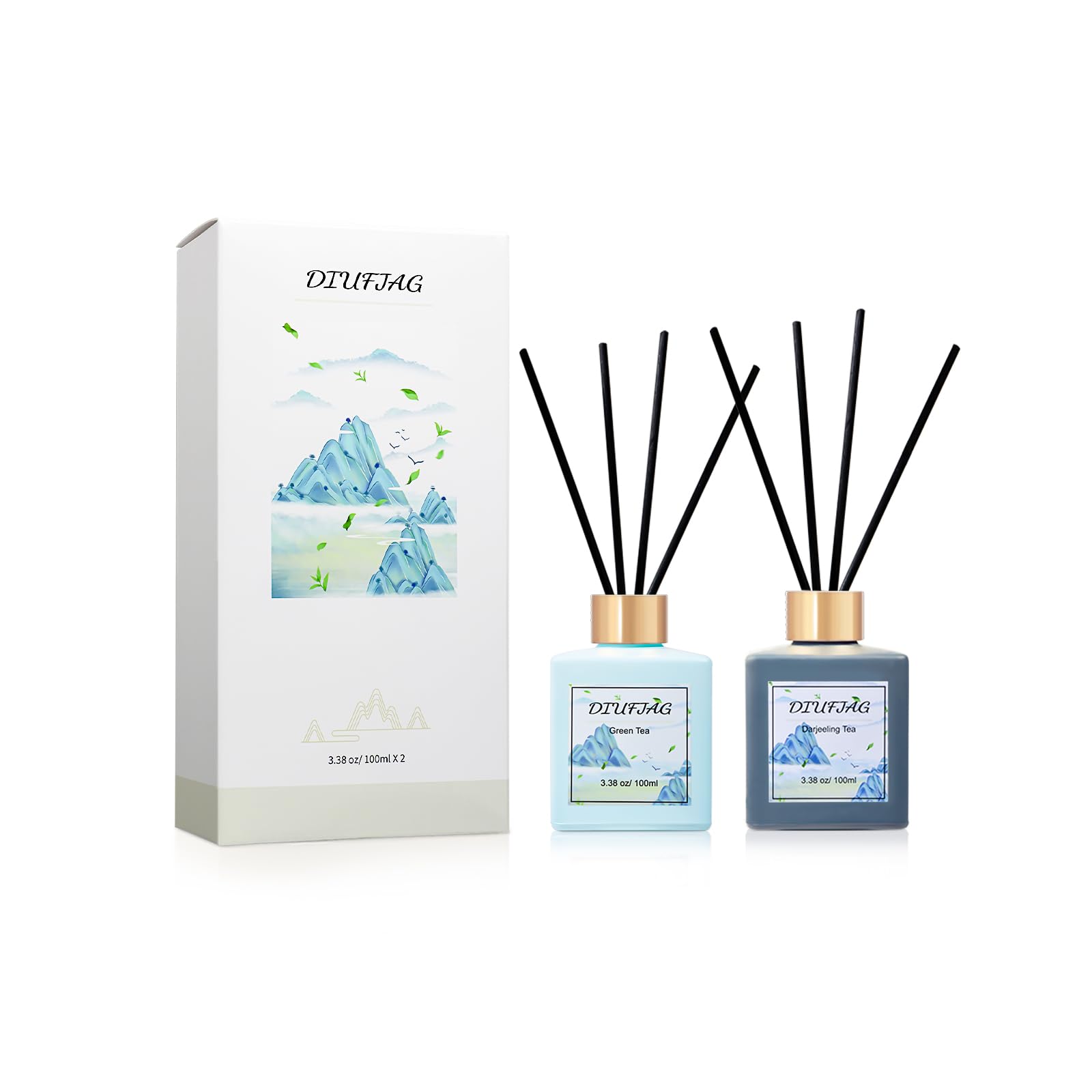 Photo 1 of Green Tea Darjeeling Tea Reed Diffusers with 16 Black Fiber Sticks,200ml Scent Diffuser for Bedroom Bathroom Living Room,Last Up 90 Days