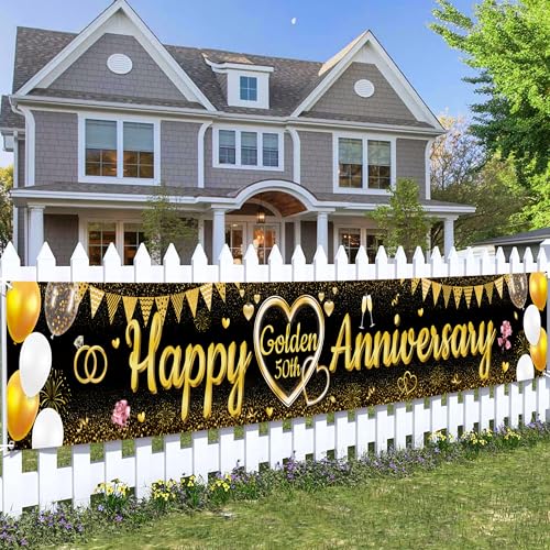 50th wedding anniversary banner black gold