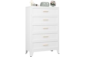 CKZBX Metal Dresser Tall White Dresser for Bedroom Chest,53.54" H White Drawer Chest, Closet Dressers & Chests of Drawers for Living Room, Hallway (5 Drawers)