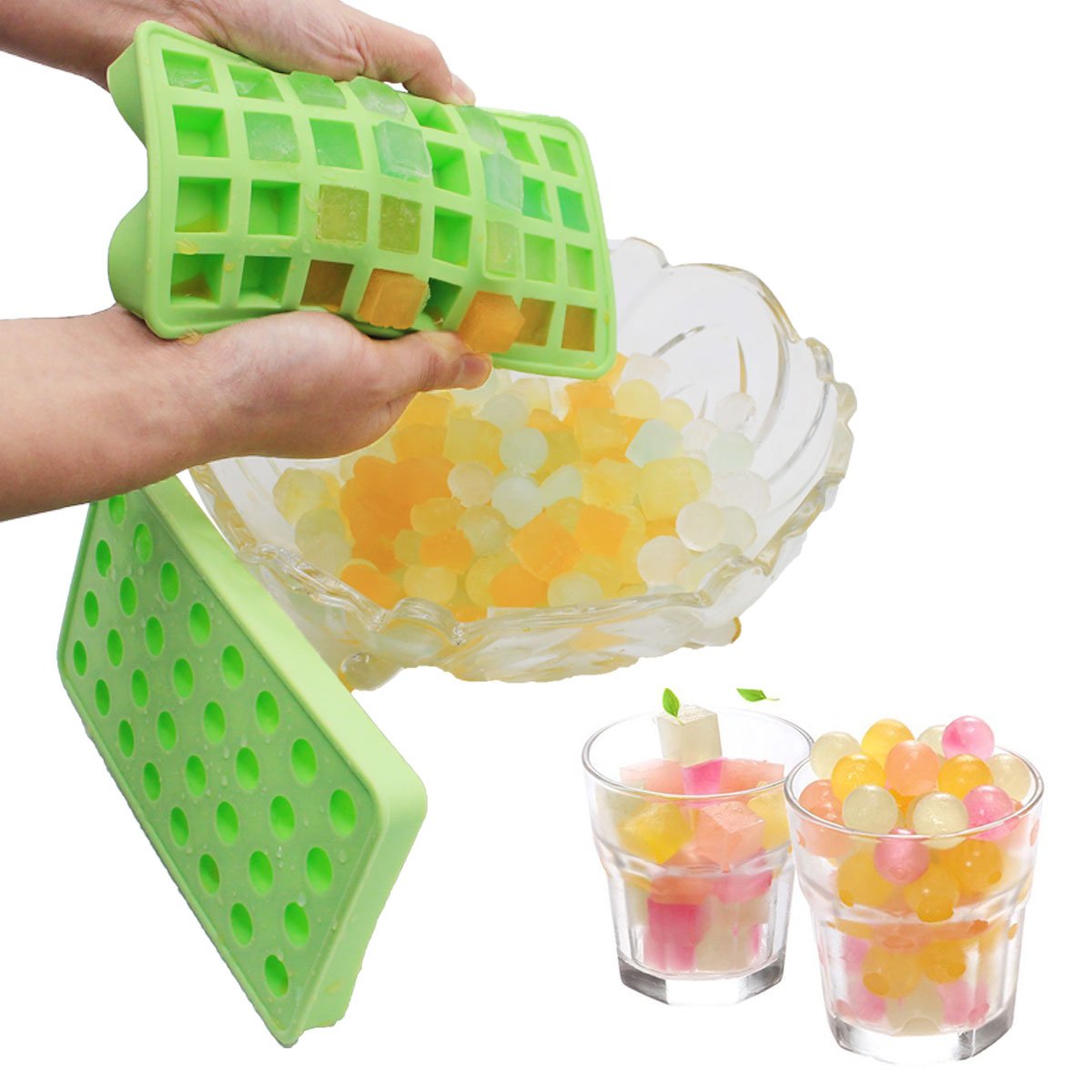 ( Set of 2 with lids) Silicone 20 cavities Ice Ball Ice cube mold DIY Silicone Ice Cube Sphere Tray Mold Mould Round Maker Pudding Jelly Bar Home (Purple)