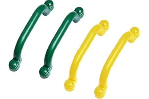 BARCALOO Playground Outdoor Safety Handle Accessories 4 Pack Color Combo Set – Set of 2 Green & 2 Yellow Grab Handle Safety Bars Equipment for Kids Jungle Gym, Tree House, Monkey Bars, and More