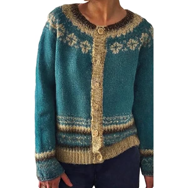 Hesaco Fair Isle Sweater Women Cardigan Sweater Button Down