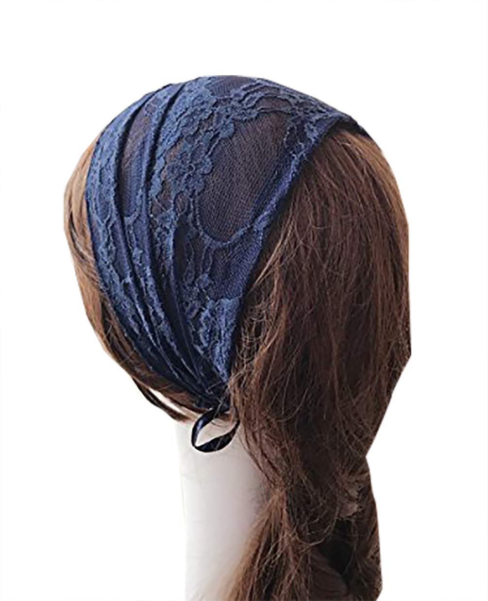 Navy Head Cover Soft Lace Pentas Headband Headwrap V13