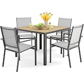 Ahomly Patio Table and Chairs Set for 4, All-Weather Outdoor Dining Set with Umbrella Hole, Outdoor Table and Chairst for Pat