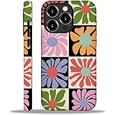 Akinmi Case for iPhone 16 Pro Max,Bright Checkered Flowers Exquisitely Pattern Double Protective Phone Cover Cases Soft Silicone for iPhone 16 Pro Max