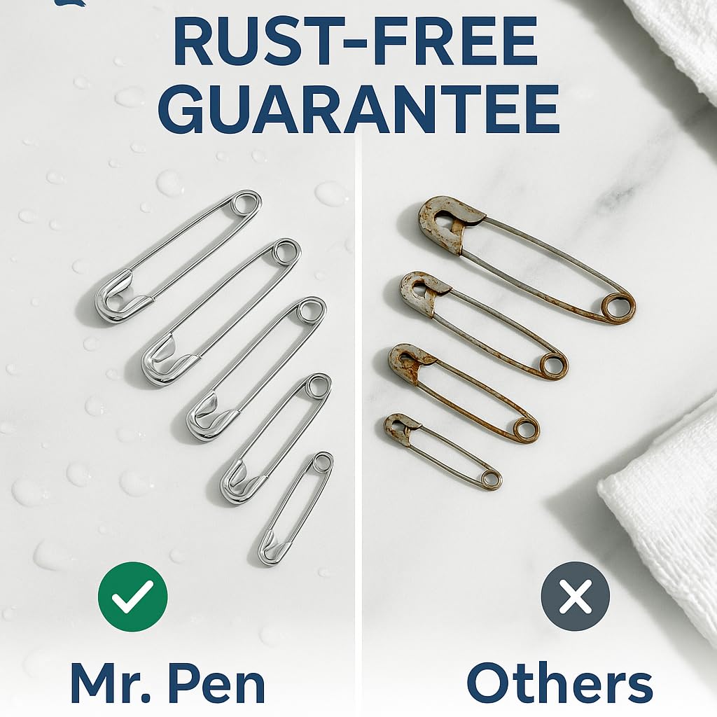 Mr. Pen 300 Pack Safety Pins, Assorted 5 Different Sized, Nickel Plated Steel, Rust Resistant, Small & Large Sizes, Bulk, for Clothes, Crafts, Pinning, Sewing, Art