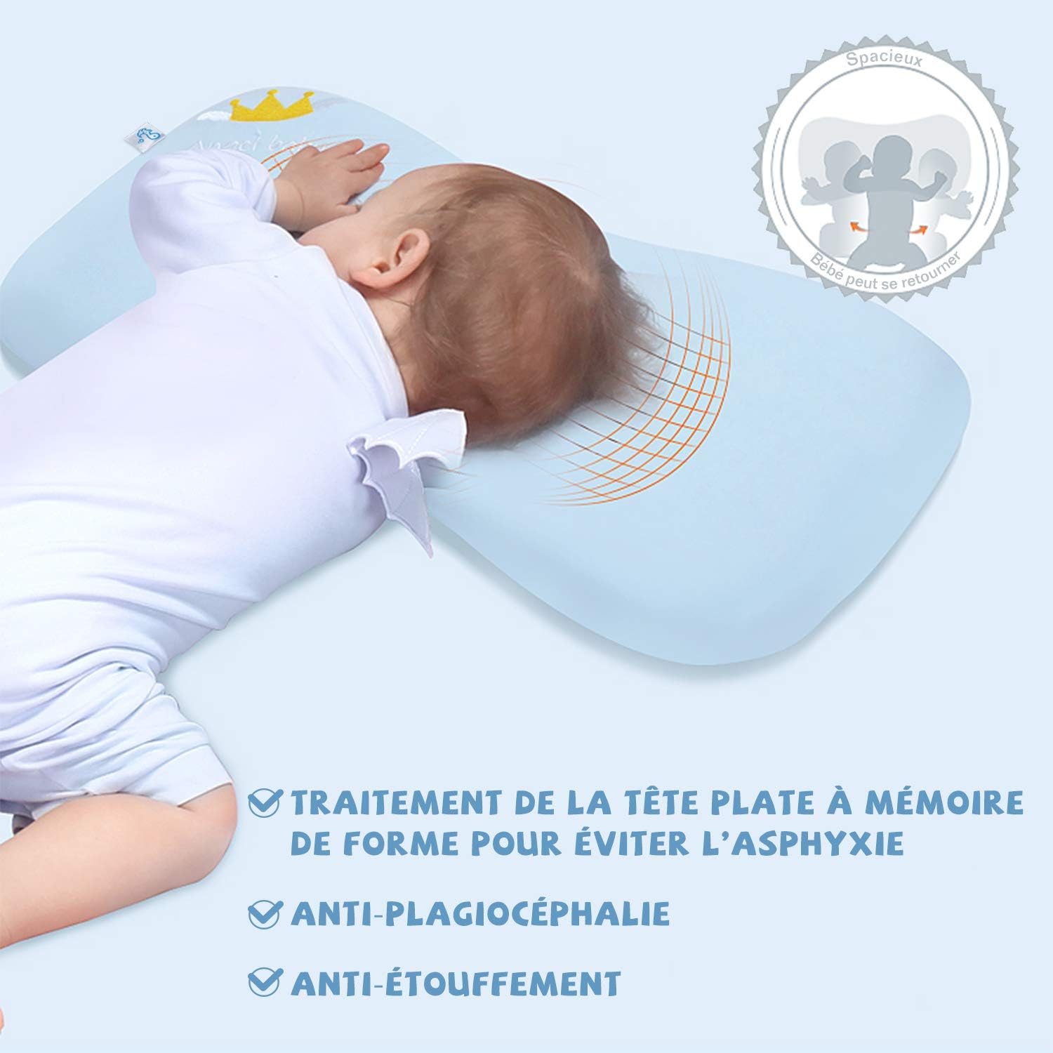 O Coussin Bebe Anti Tete Plate Deux Housses Offertes Bleu Memoire De Forme La Chambre De Bebe Oreillers Et Coussins