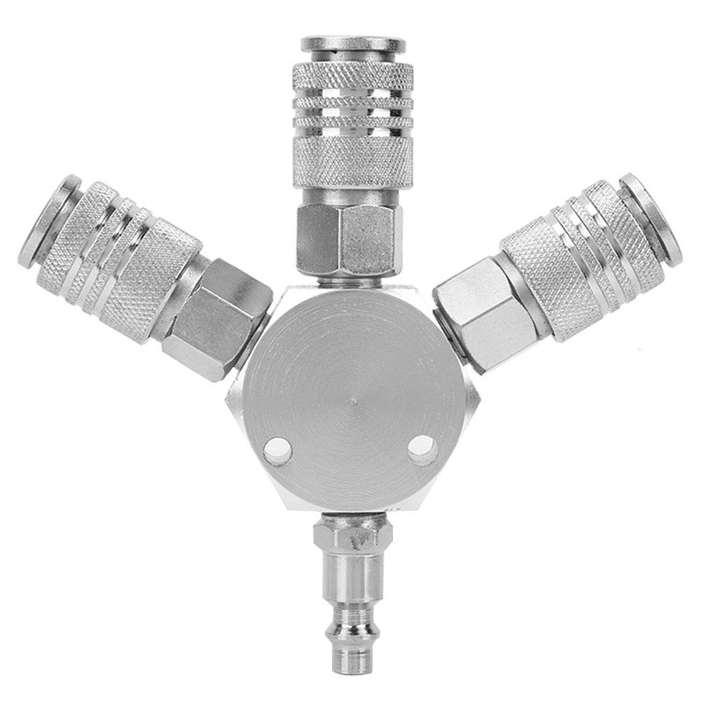 3 Ways Compressed Air Distributor Pneumatic Connector, 1/4'' F-NPT Air Hose Manifold Quick Coupler Connector Adapter SplitterSilver