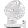 IRIS USA WOOZOO Desk Fan with Remote, 360° Oscillating Table Air Circulator, 3 Speeds, 52ft Max Air Distance, Adjustable Tilt, 13 Inches, Low Noise Motor, Small Fan for Bedroom, Office, Dorm, White