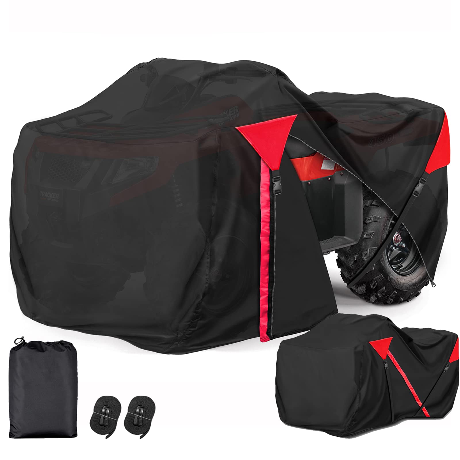 Photo 1 of AUTOLION ATV Cover Waterproof, Quad Covers with Unique Zipper Windproof Buckle, All Weather Protection 4 Wheeler Covers fit for Kawasaki, Honda, Polaris, Yamaha, 103''(Black&Red)