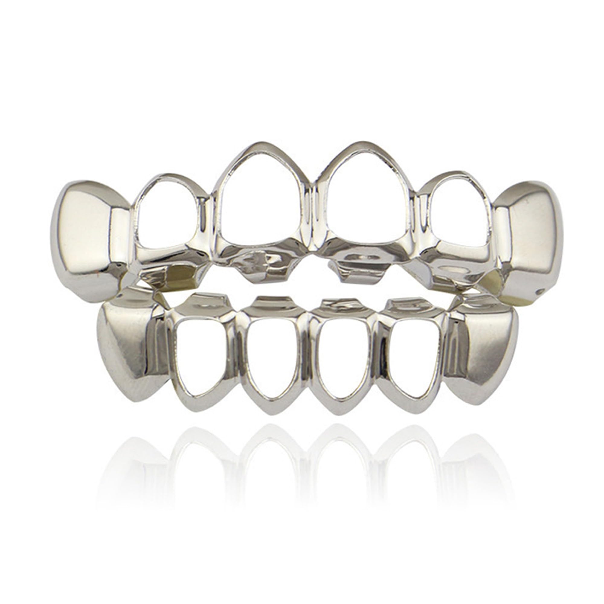 LONGHAO Hip Hop Teeth Grills Hip Hop Teeth Golden Hip Hop Grills Braces Decoration Grillz Teeth Set with 2 Silicone Moulding Strips for Music Festival Parties Hip-Hop Rapper Pack of 2, 0, Metal, 0