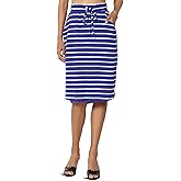 Women's Drawstring Elastic Waist Dolphin Hem Stretch Jersey Pocket Midi Skirt