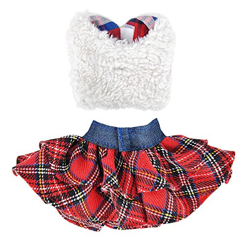 yamaso Santa Couture Clothing for elf Doll (Fluffy Vest+ Plaid Skirt + Bathrobe)