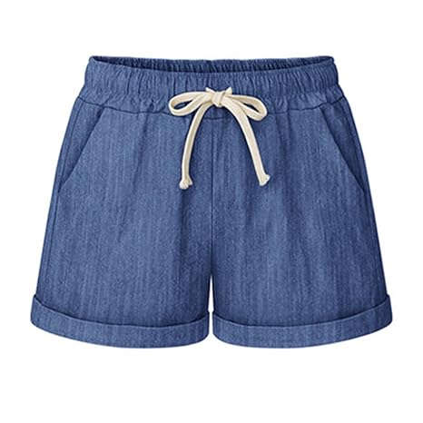 HAINES Kurze Hosen Damen Sommer Leinen Shorts Hohe Taille Hotpants Beach Short